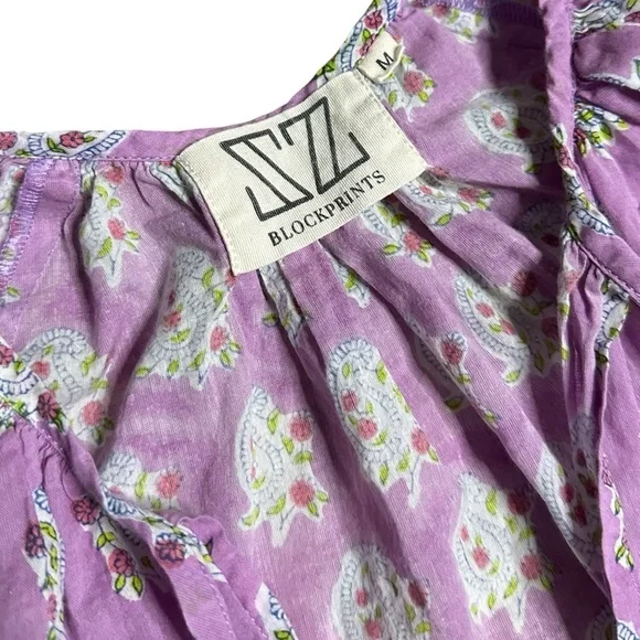 SZ Blockprints Priya dress violet paisley cotton gauze Medium - Picture 5 of 7